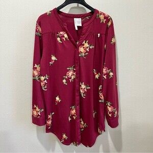 Forgotten Grace V-Neck Long Sleeve Blouse Floral Embroidery Throughout Size 1X